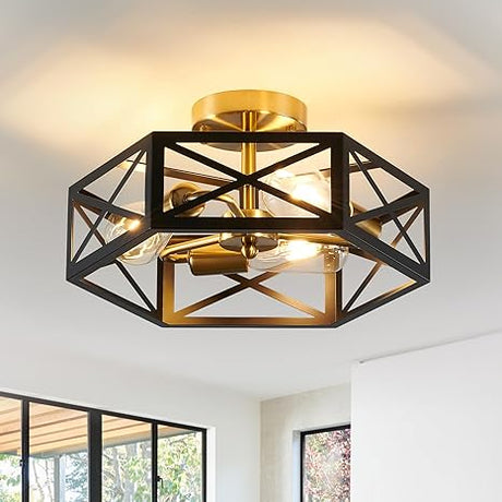 Modern Gold Flush Mount Light Fixture, 3 Light Hallway Light Fixtures