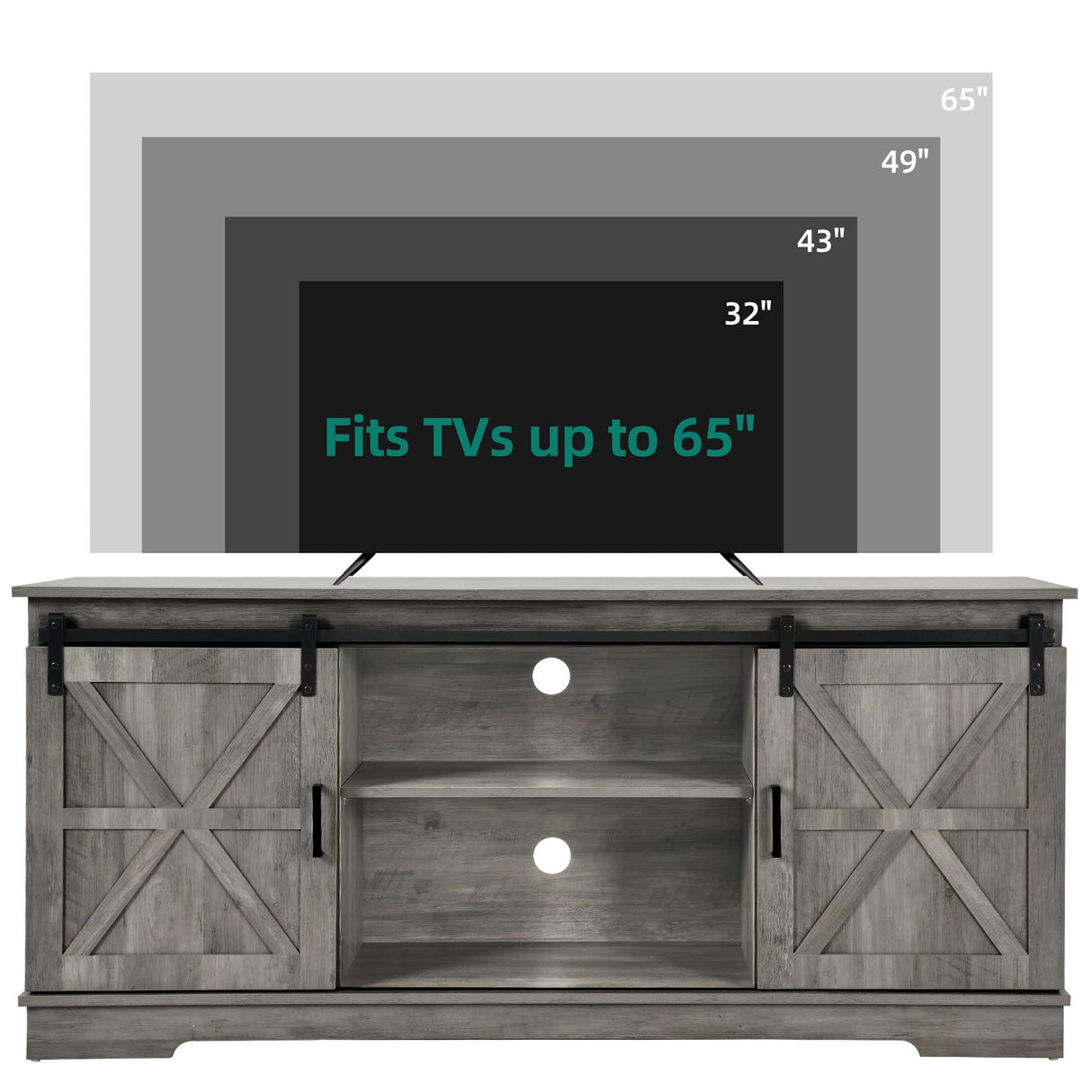 Farmhouse TV Stand for 65/60/55 Inch TV, Rustic Modern Entertainment Center