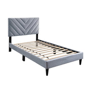 Lilian Twin Size Bed, Tufted Velvet Upholstery, Chevron Stitch