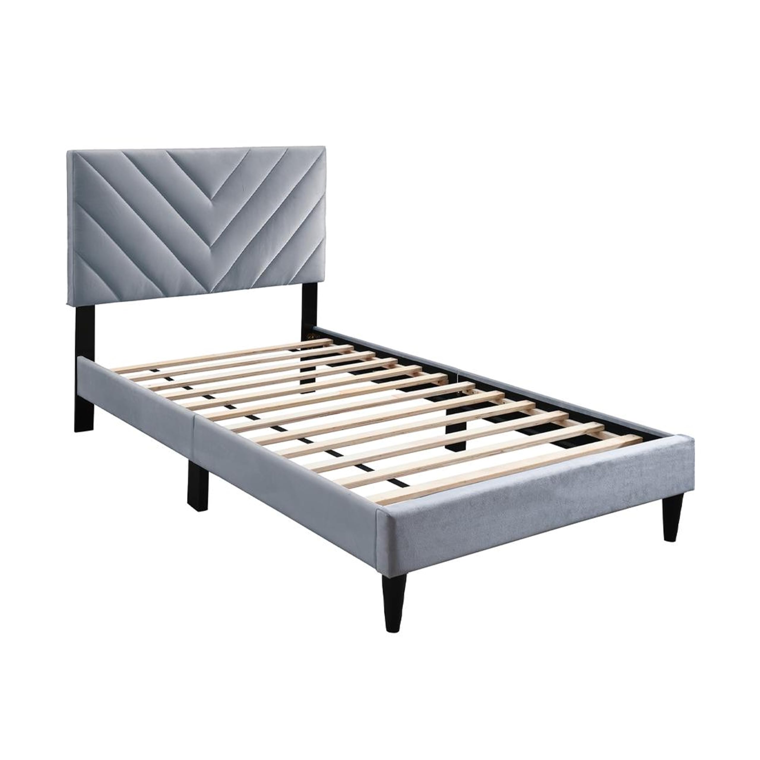 Lilian Twin Size Bed, Tufted Velvet Upholstery, Chevron Stitch