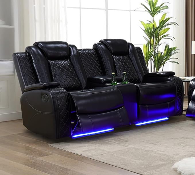 Leather Recliner Sofa Set with LED Lights,Power Reclining Sofa and Loveseat Set