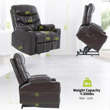 r Lift Recliner Chair for Elderly X Large with Premium PU Leather Lift Chair Electric Recliner Powered by OKIN Motor Side Pockets USB Charge Port Stainless Cup Holder Brown