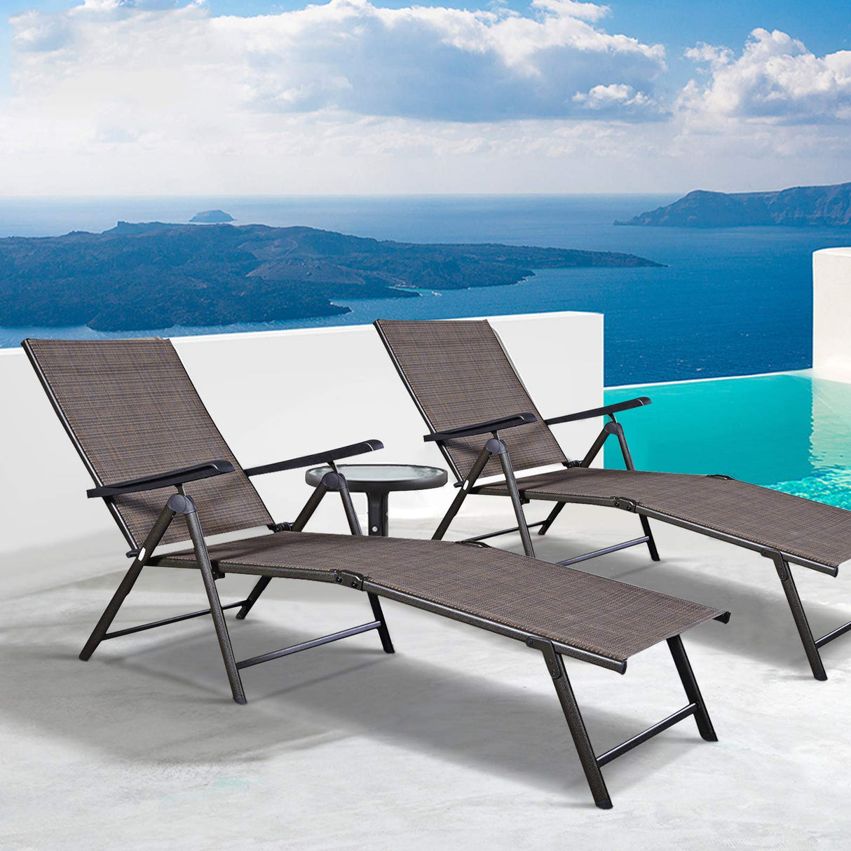 Chair Outdoor Set of 2, Folding Patio Recliner Chair with Adjustable Reclining Back &