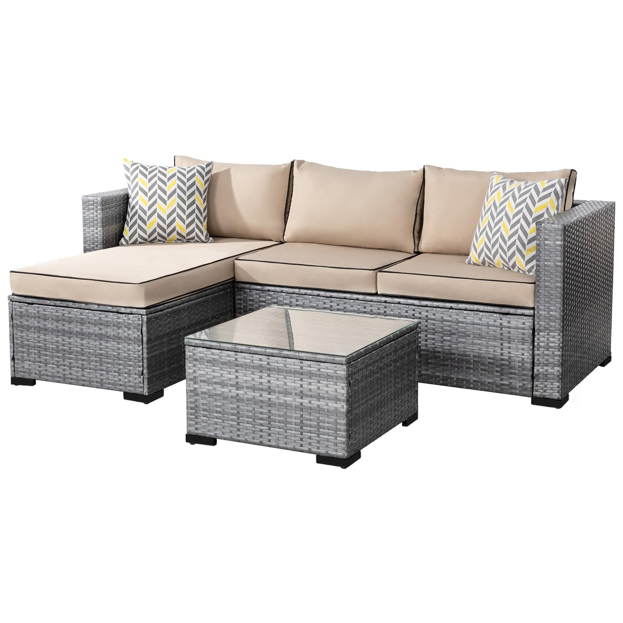 3 Pieces Patio Furniture Set,All-Weather Rattan Patio Conversation Set