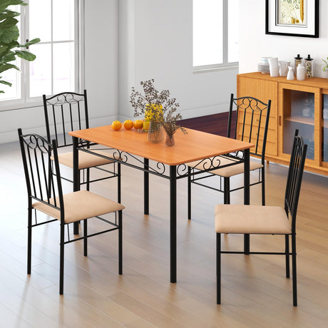 Dining Table Set for 4, Dining Room Table Set with Metal Frame & Padded Seat