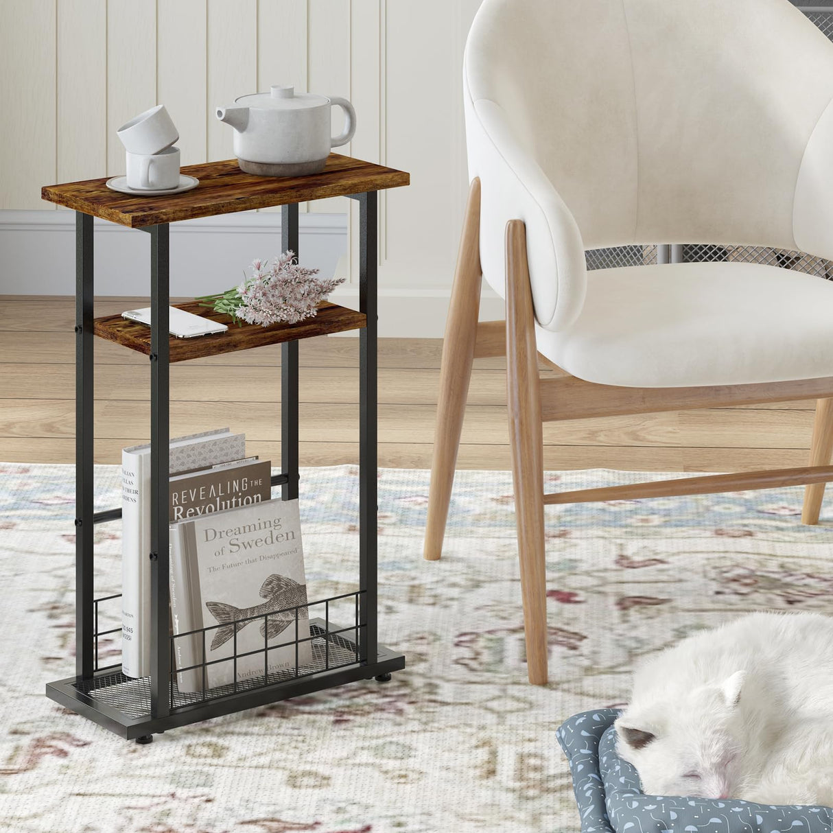 Small Narrow Side Table, Skinny End Table for Small Spaces, Narrow End Table