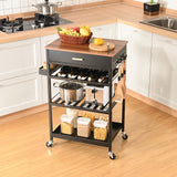 Kitchen Island Cart with Drawer, Rolling Kitchen Service Cart with Wooden Tabletop