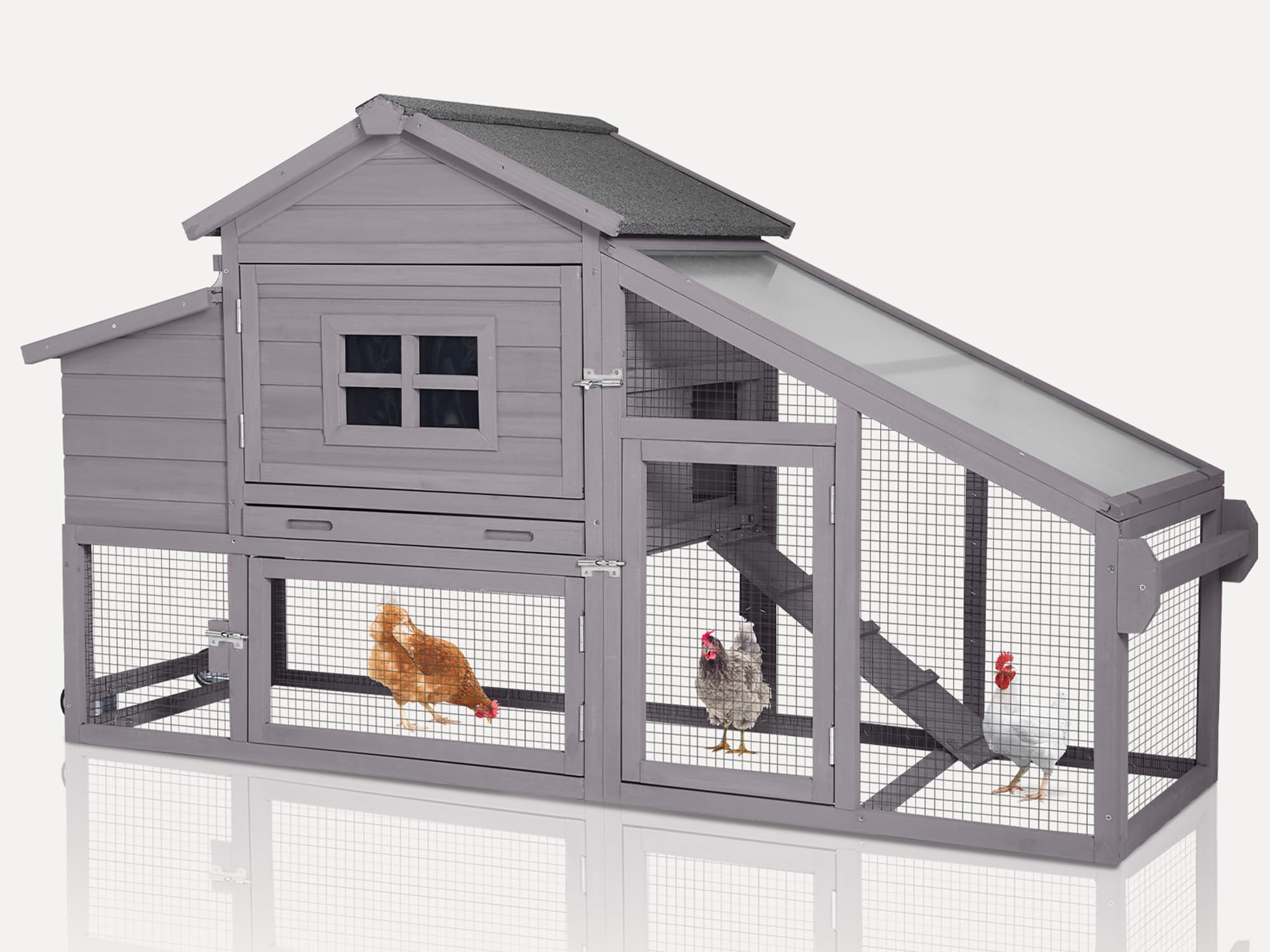 MEDEHOO Chicken Coop Expandable Chicken House for Outdoor with Wheels Nesting Box, Leakproof Pull-on Tray and UV-Resistant Roof Panel