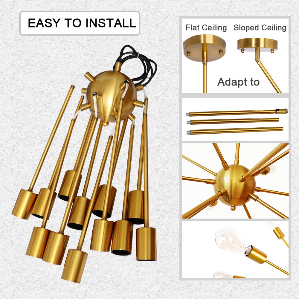 Gold Sputnik Chandeliers, 12 Lights Plating Golden Chandelier Light Fixture for Dining Room,