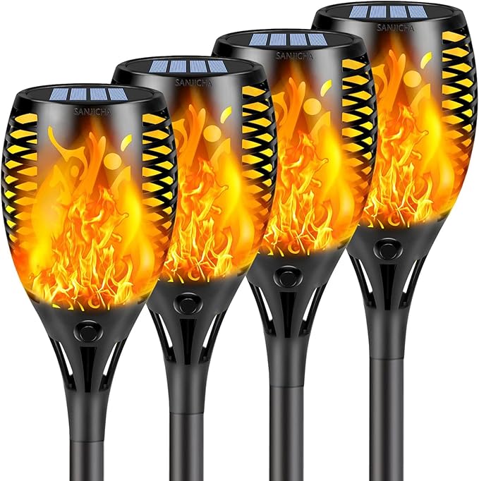 Upgraded Larger Solar Lights Outdoor, 6 Pack Flickering Flame Solar Torch Lights