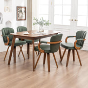 Swivel Dining Chairs Set of 4 - Green Leather Mid Century Modern