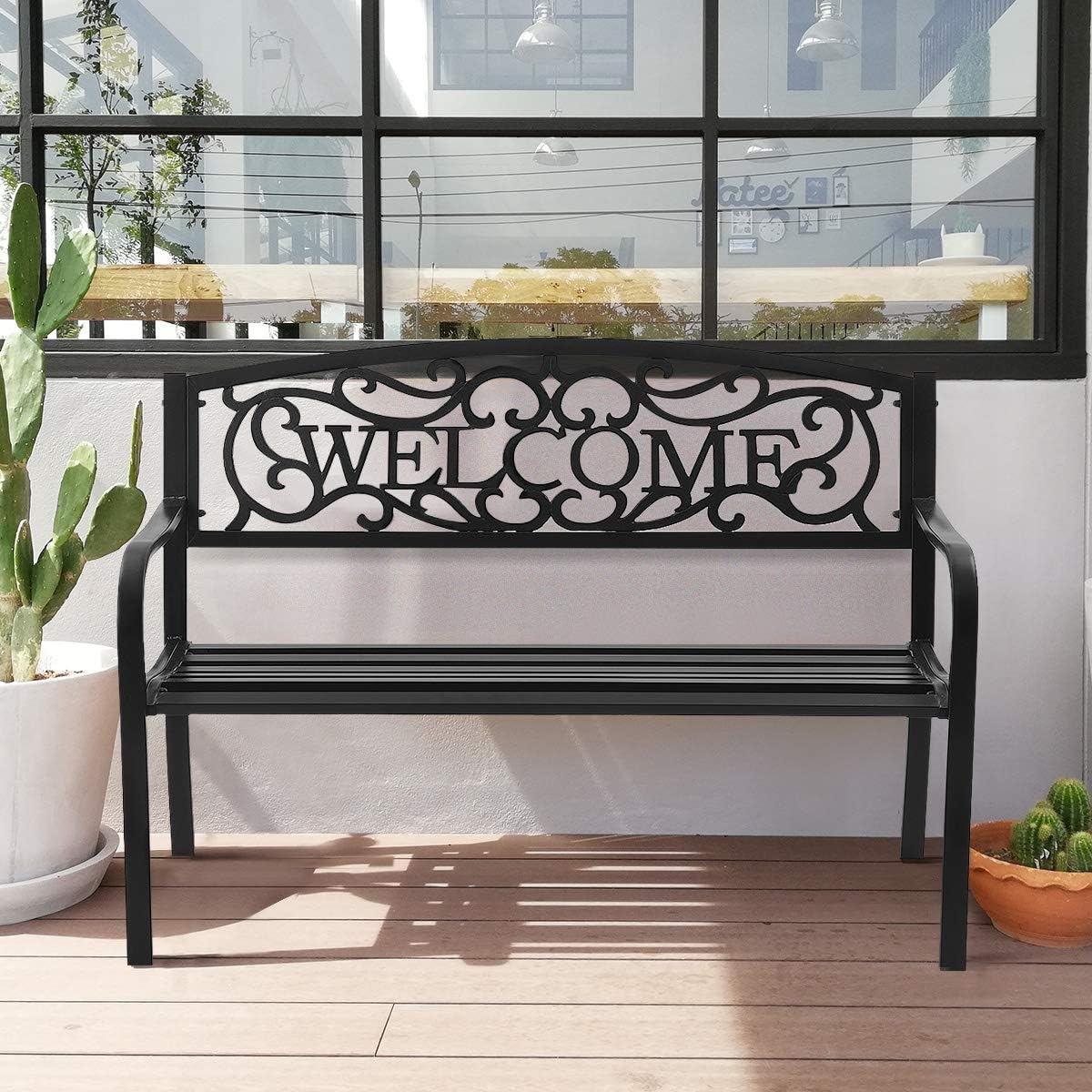 Garden Bench, Sturdy Anti-rust Steel Frame