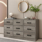 Dresser for Bedroom, 9 Drawer Large Wide Dressers, Farmhouse Wooden Chest of Drawers for Entryway, Living Room, Hallway, Grey