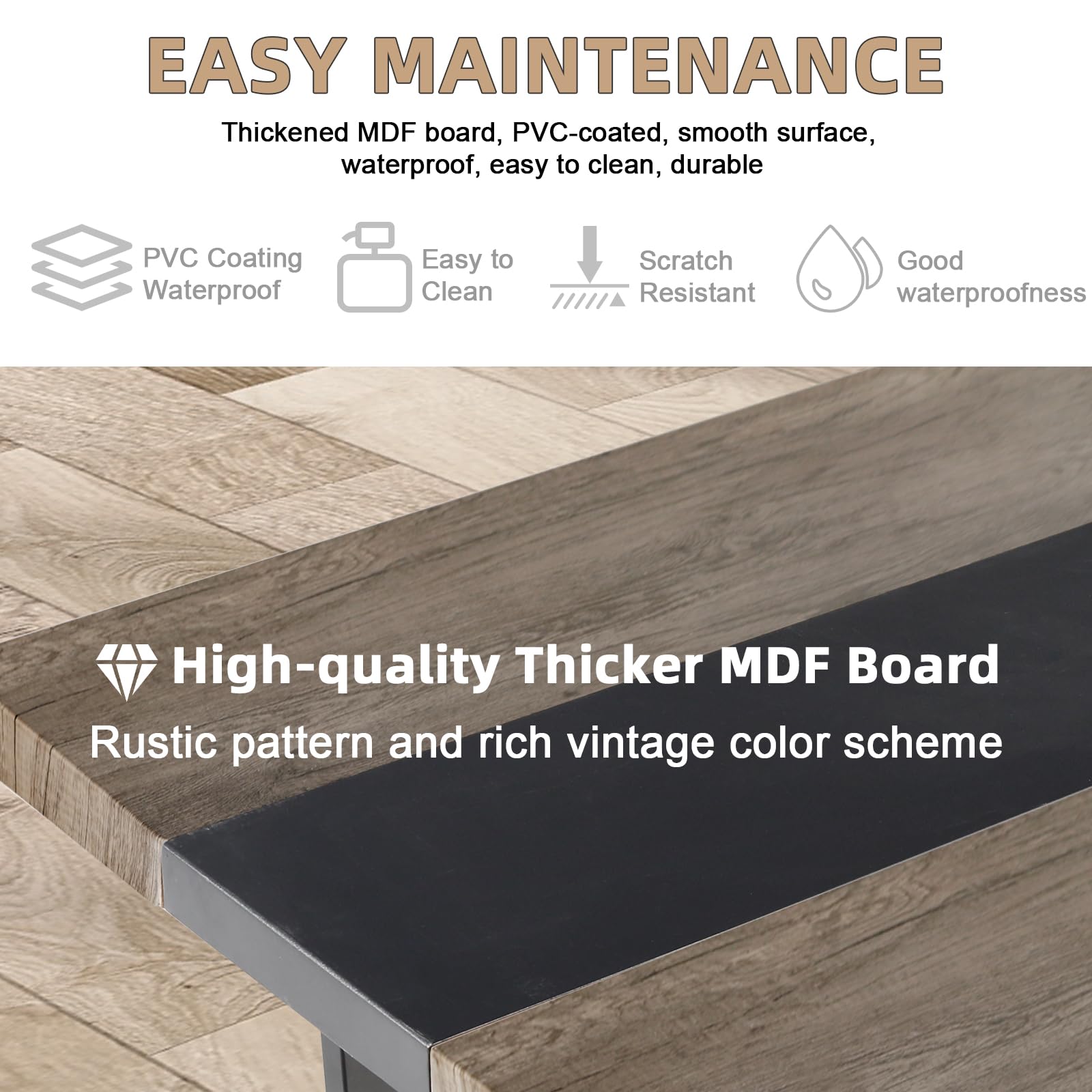 71" Large Dining Table for 6-8 People - Rectangular Farmhouse Kitchen Table