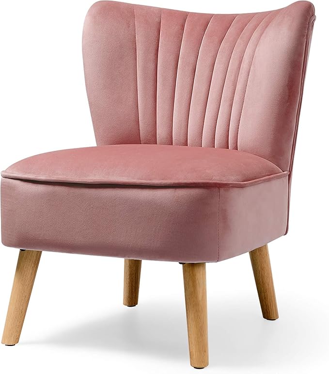 Armless Accent Chair, Velvet Modern Chair with Rubber Wood Legs and Thick Sponge Seat