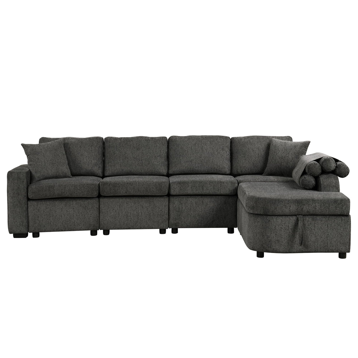 Modern Couch with Storage Chaise,Cup Holder and USB Ports, Reversible Sleeper Sofa