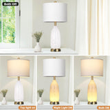 26" Modern Clear Glass Table Lamps Set of 2,Nightstand Lamp with USB A+C Ports & AC