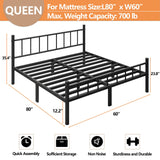 Queen Size Metal Bed Frame with Headboard & Footboard - 14 Inch Platform with Steel Slat Support
