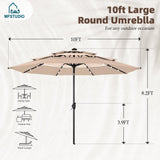 MFSTUDIO 10ft 3 Tier Solar Patio Umbrella, Outdoor Market Umbrellas with 24 LED Lights, Auto-tilt, Sun Shade for for Backyard Deck Garden, Blue & Green