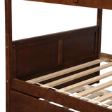 Bed with Twin Size Trundle, Pine Wood Bunk Bed Frame with Guardrails and Ladder for Bedroom and Teens (Oak)