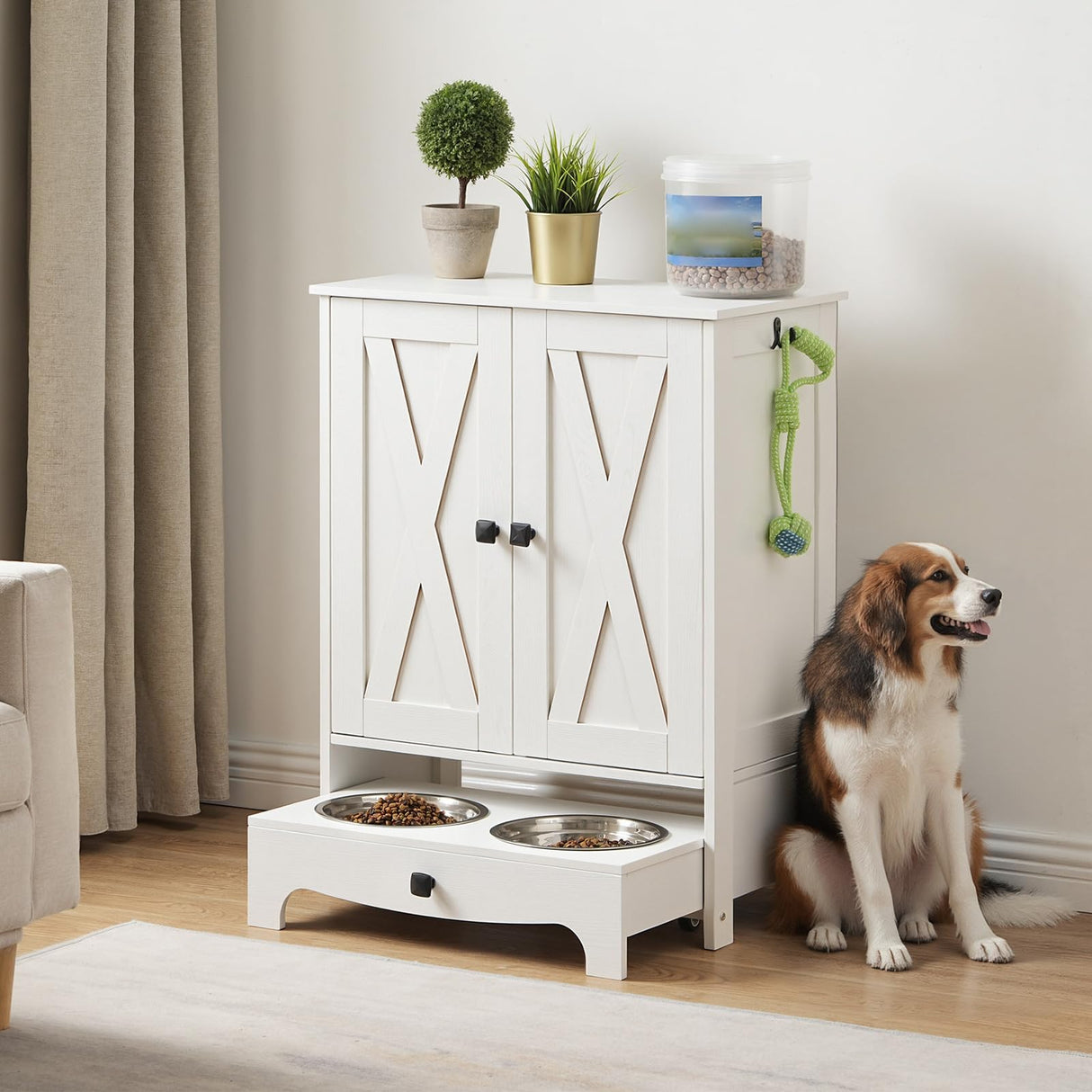 Elevated Dog Feeding Station with Storage Cabinet