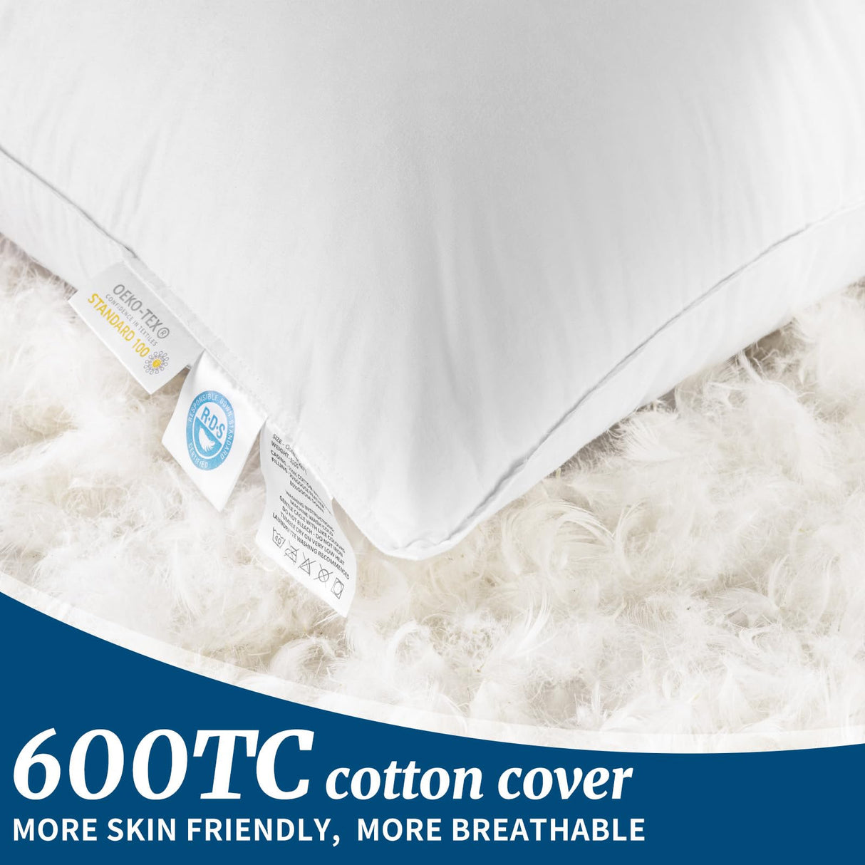 AiAngu Canadian Luxury Goose Down Pillow Queen Size - 900 Fill Power, 100% Cotton with Teflon Shell- Ultra Comfort Sleep Pillows - Bed Pillows for Back, Stomach, Side Sleeper(White,Queen(Pack of 1))