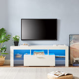 White Glossy Corner TV Stand for 55 inch TV, Modern 20 Modes LED Lights Entertainment