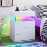 Night Stand with 4 Drawers Large LED Nightstand White Night Stand for Bedroom Modern