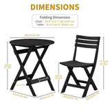KAIHAOWIN Folding Bistro Set Foldable Outdoor Cafe Table and Chairs for 2 Small Furniture 3-Piece Porch Backyard Balcony Garden Patio