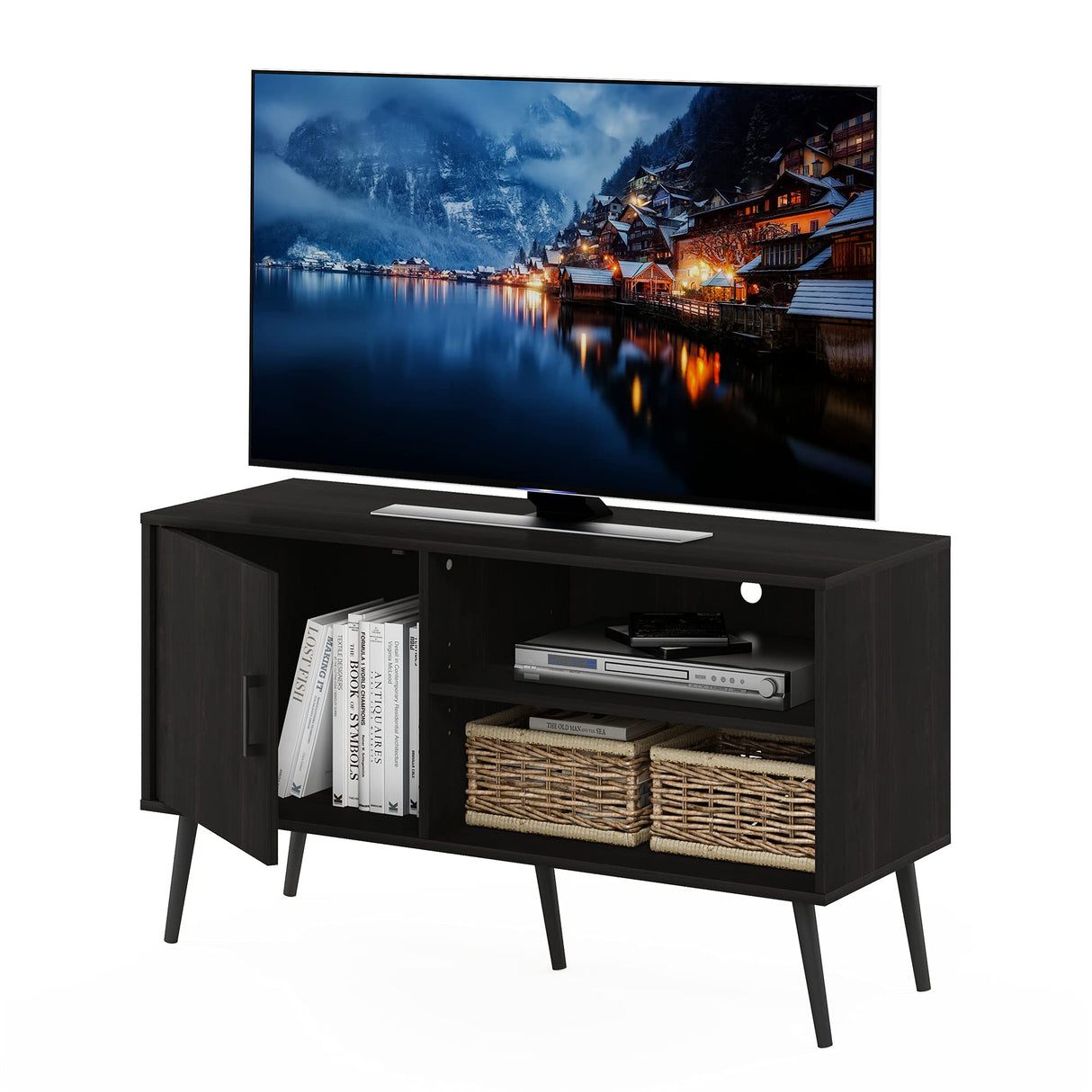 Claude Mid Century Style Stand With Wood Legs For TV Up To 55 Inches