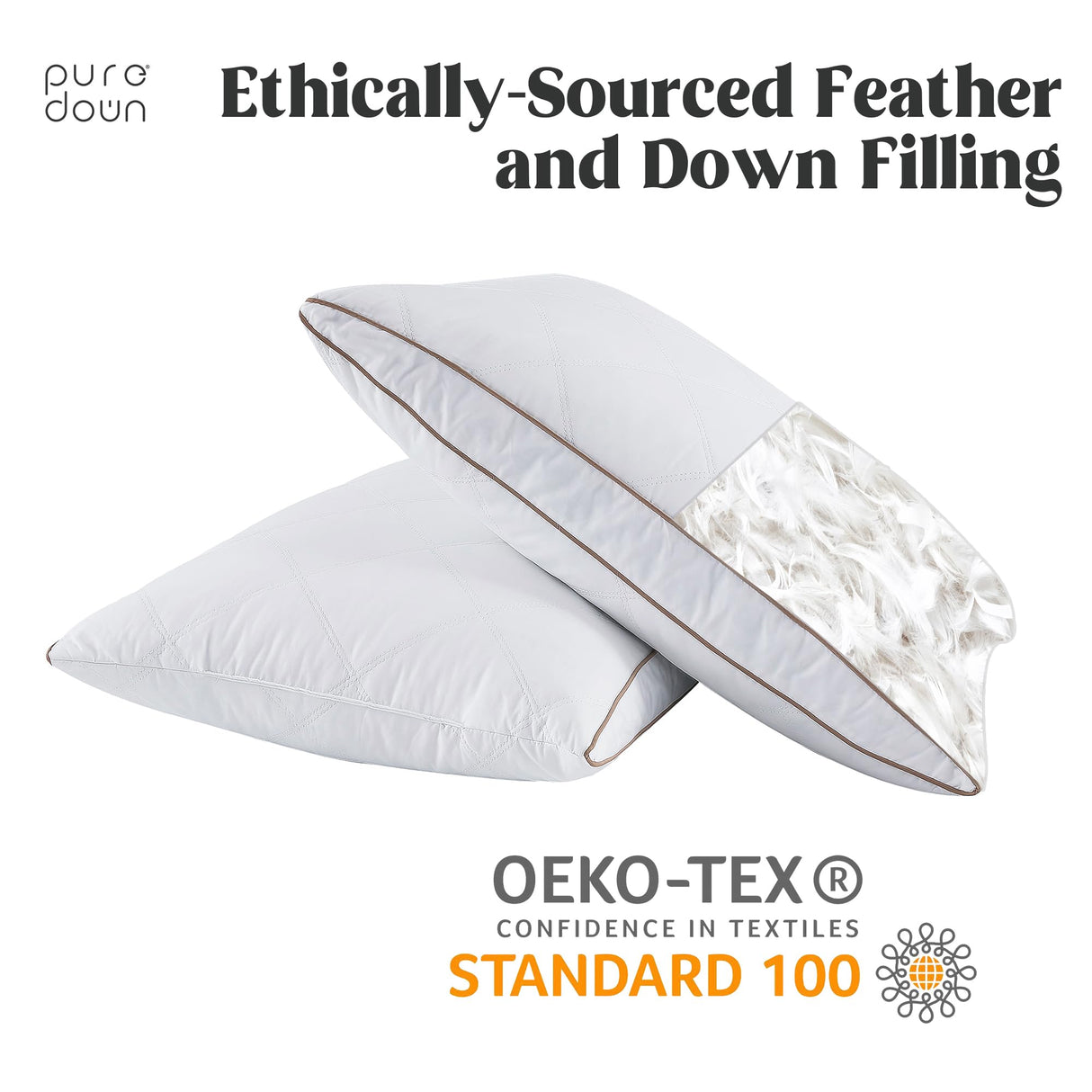 Natural Goose Down Feather Pillows for Sleeping Oval Gusseted Feather Down Pillow 100%