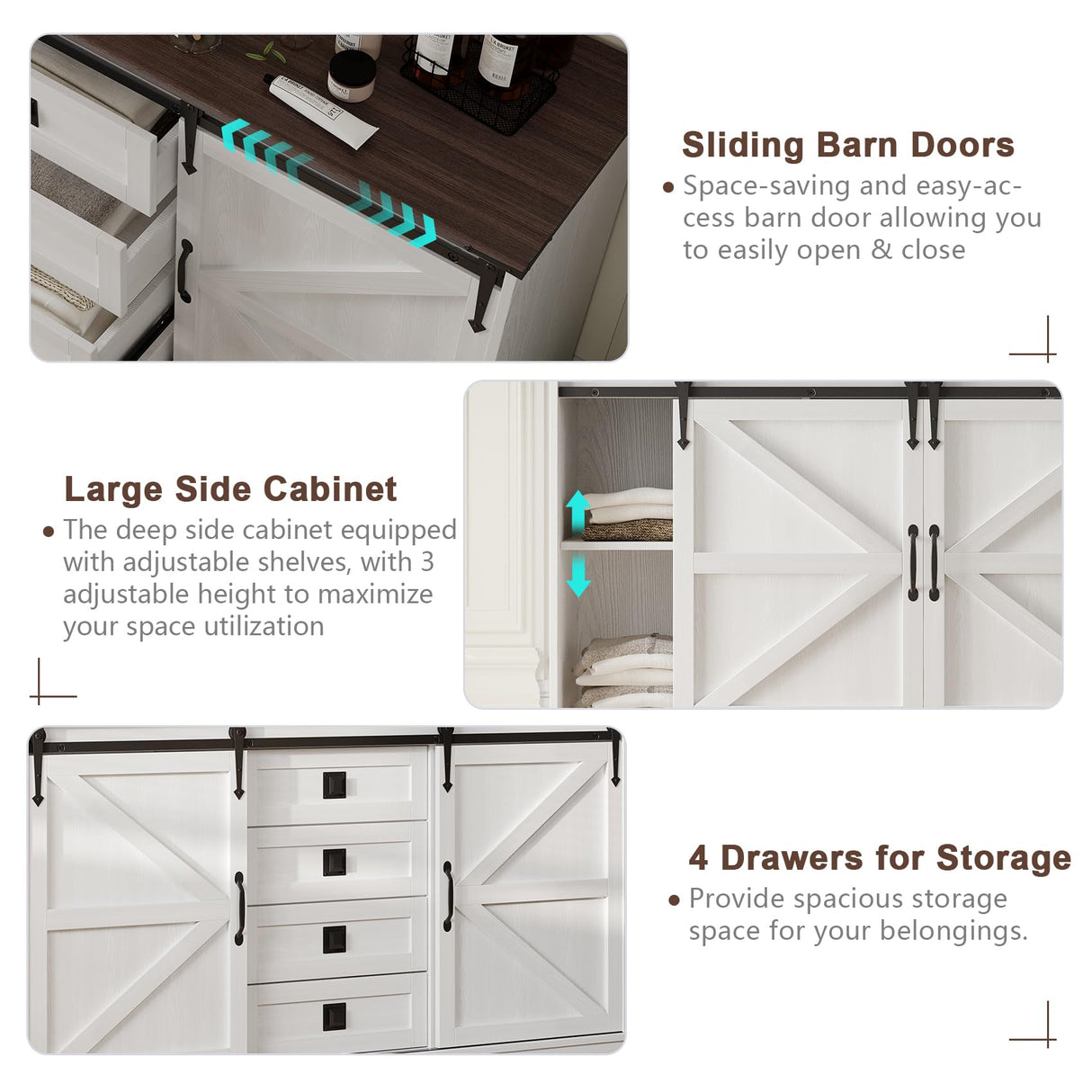 Farmhouse Dresser for Bedroom - 58'' Wide Chest of Drawers