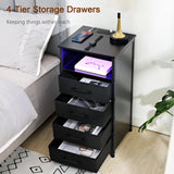 Night Stand Set 2, Tall Nightstand with Charging Station, Dresser for Bedroom