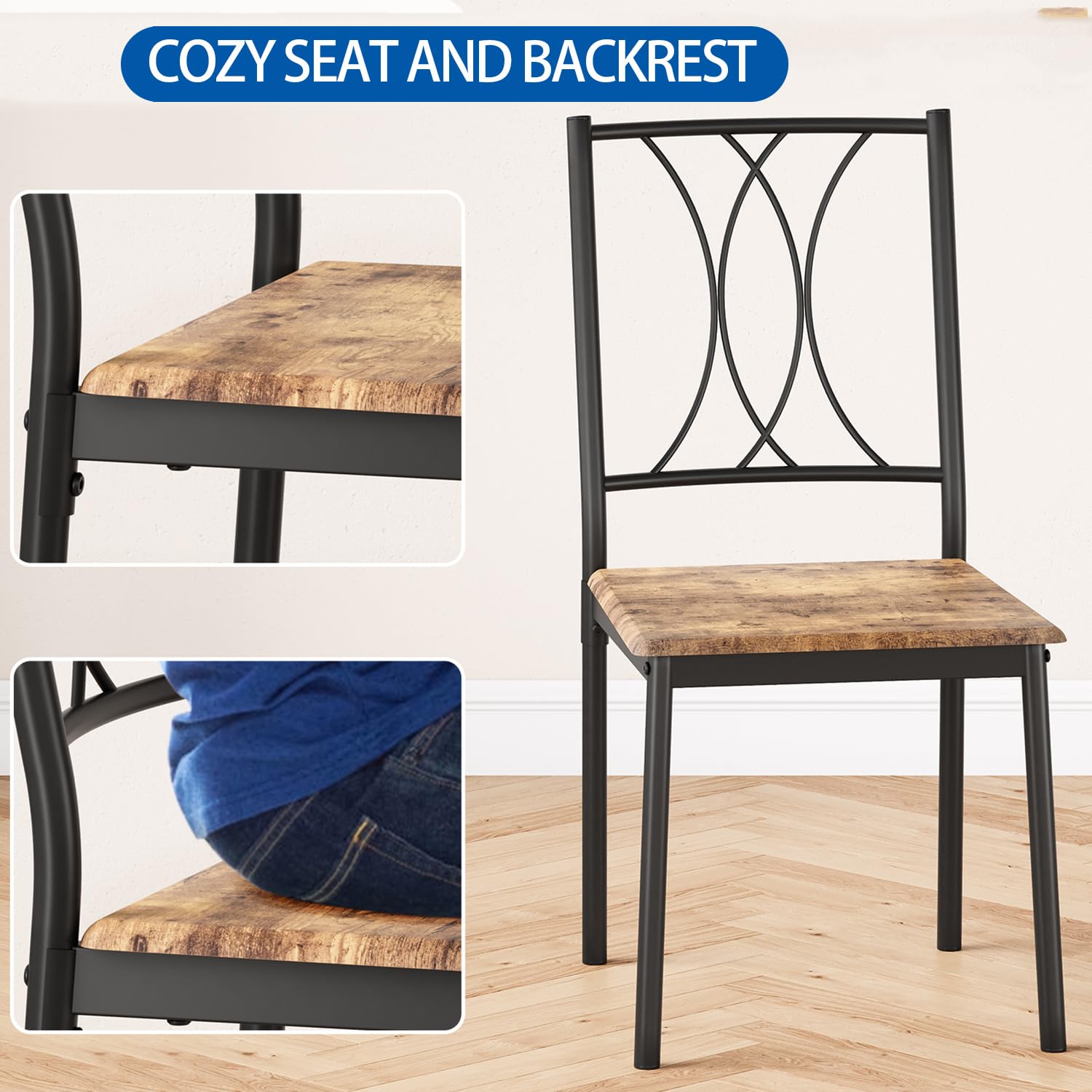 Compact Dining Table Set for 4 - Rustic Brown