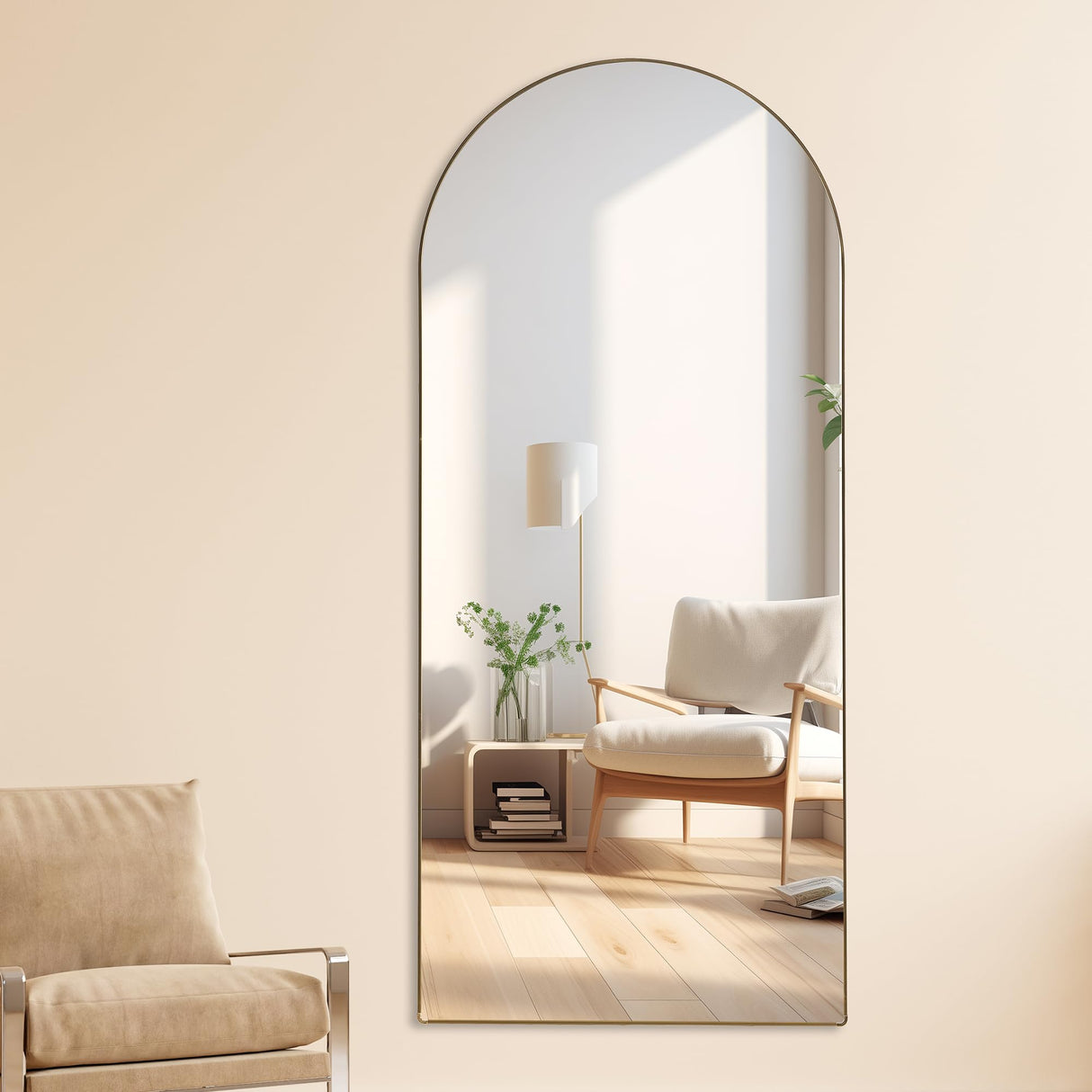 OOFUCF Modern Full Length Mirror, 60 * 16.5IN Arched Floor Mirror, Full Length Dressing Mirror with Metal Frame and Stand,Body Mirror for Living Room, Bedroom, Bathroom (Golden Arched, 60 * 16.5 in)