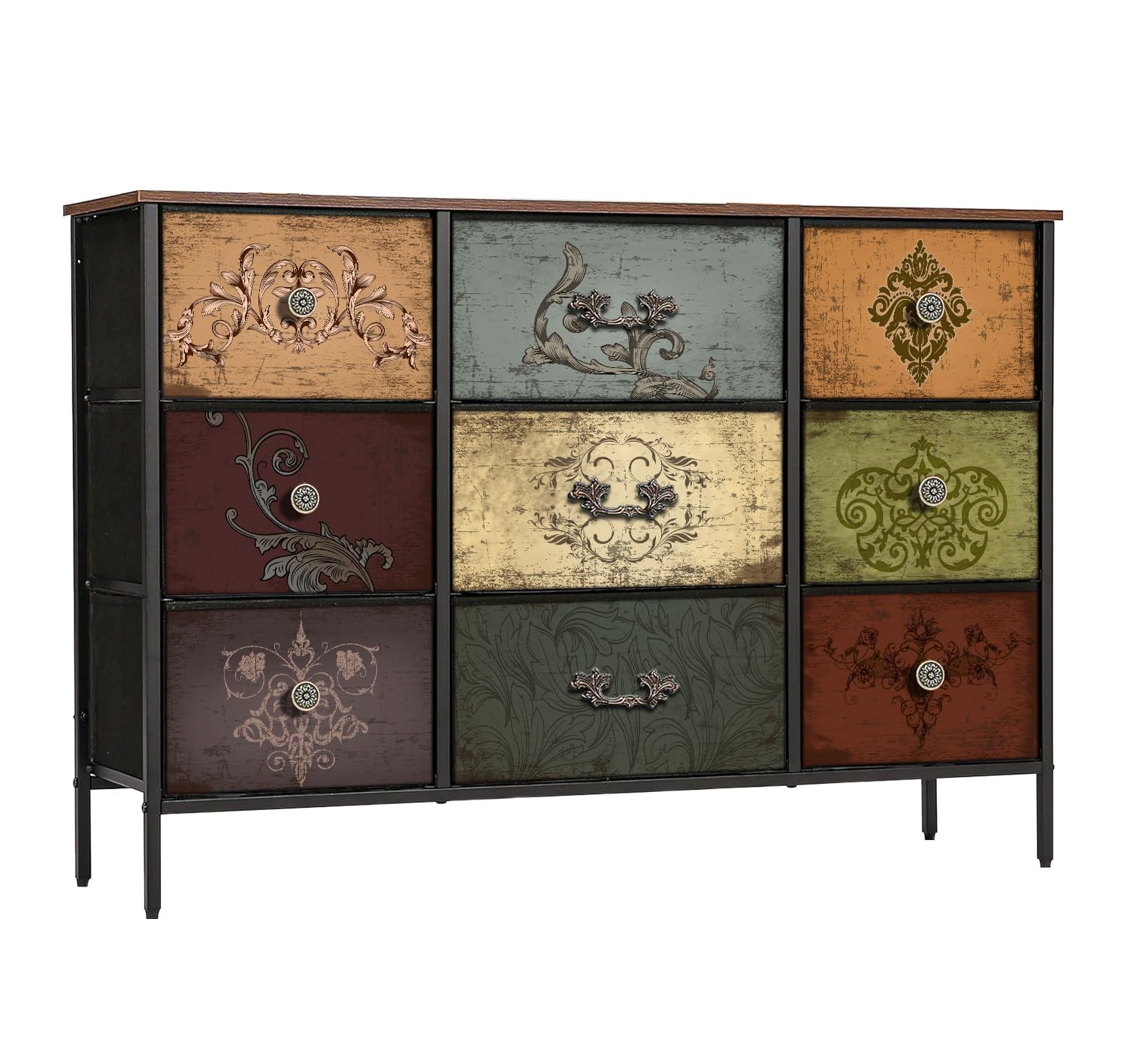 Dresser for Bedroom with 9 Deep Fabric Drawers, Wide TV Stand Storage Cabinet,