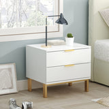 Set of 2 Nightstands with 2 Storage Drawers & Gold Metal Legs, Modern Bedside Table