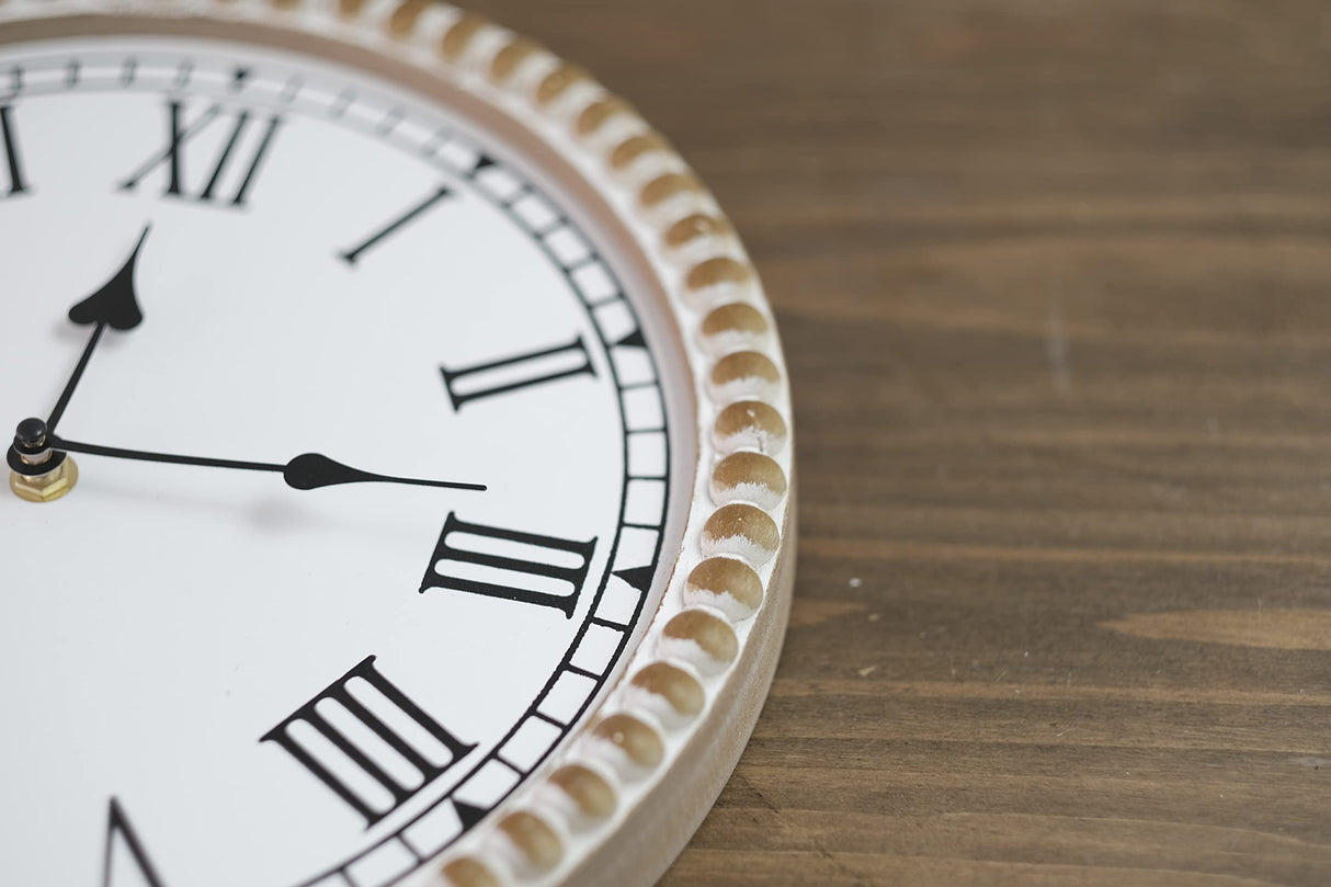 12 Inch Handmade Rustic Wall Clock with Wooden Beads, Real Wood Clock, Farmhouse Wall Clock Decor,