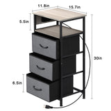 End Table with 3 Drawers and 2-Tier Shelf, Fabric Small Dresser Organizer Vertical