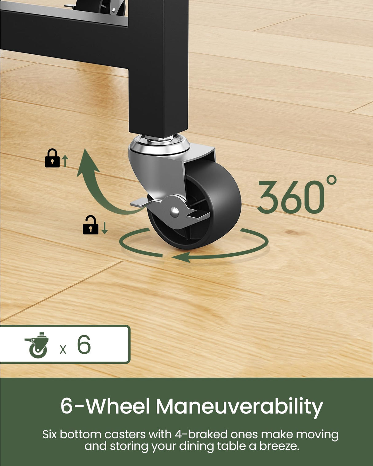 Folding Dining Table with Wheels and Storage Shelf