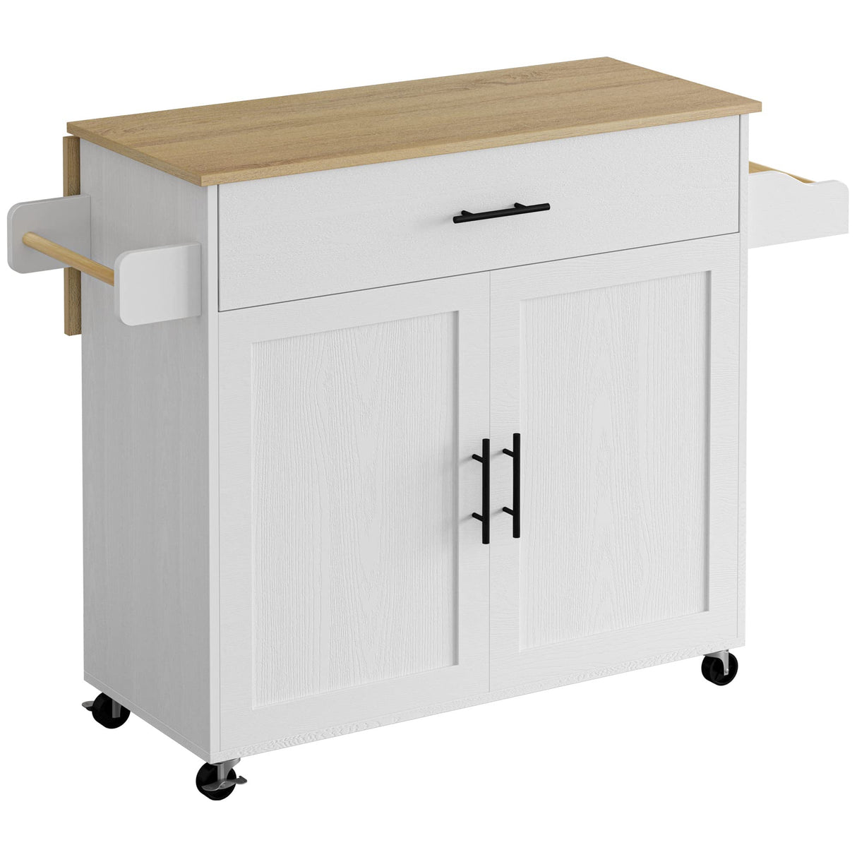 Rolling Kitchen Island Table on Wheels with Drop Leaf