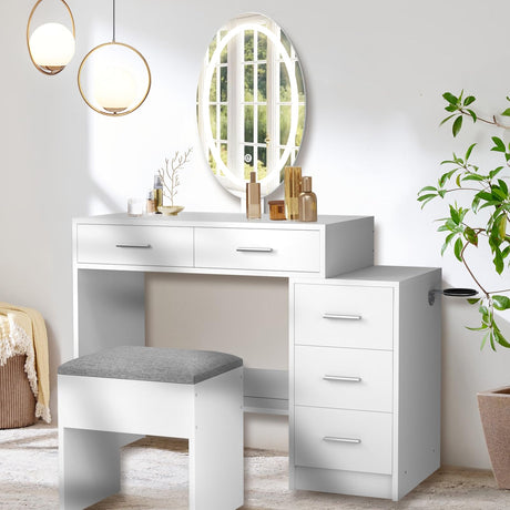 Oval Makeup Vanity Desk with Mirror and Lights, Vanity Mirror with Lights Desk and Chair