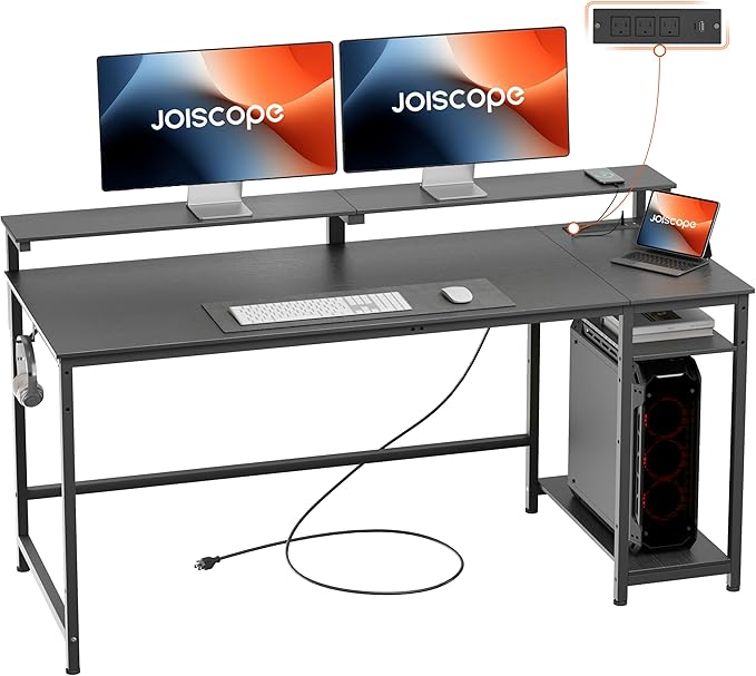 Home Office Desk with Power Outlets (3AC, USB, Type-C), 48 × 20 Inch Computer Desk
