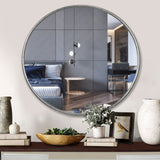 Contemporary Style Round Metal Framed Wall Mirror, Large, Silver