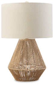 Clayman Bohemian 23.5" Paper Rope and Wood Table Lamp, Light Brown