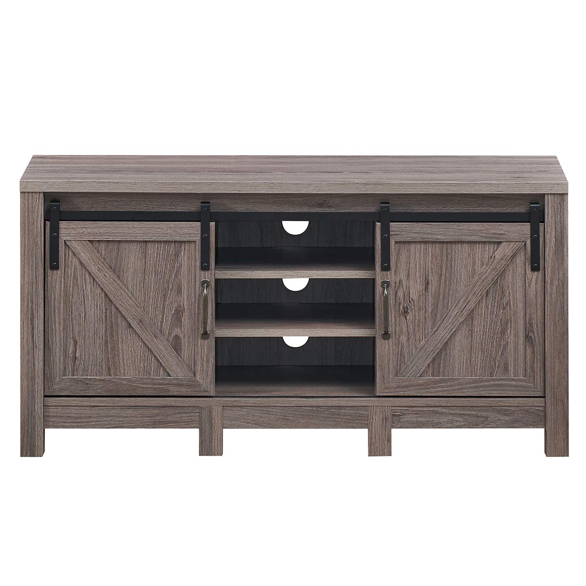 TV Stand with Sliding Barn Doors, Modern Farmhouse Wood Entertainment Center