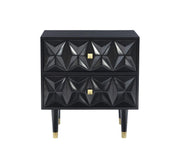 Two Drawer Geo Texture Sheerah Chest, Black Nightstand