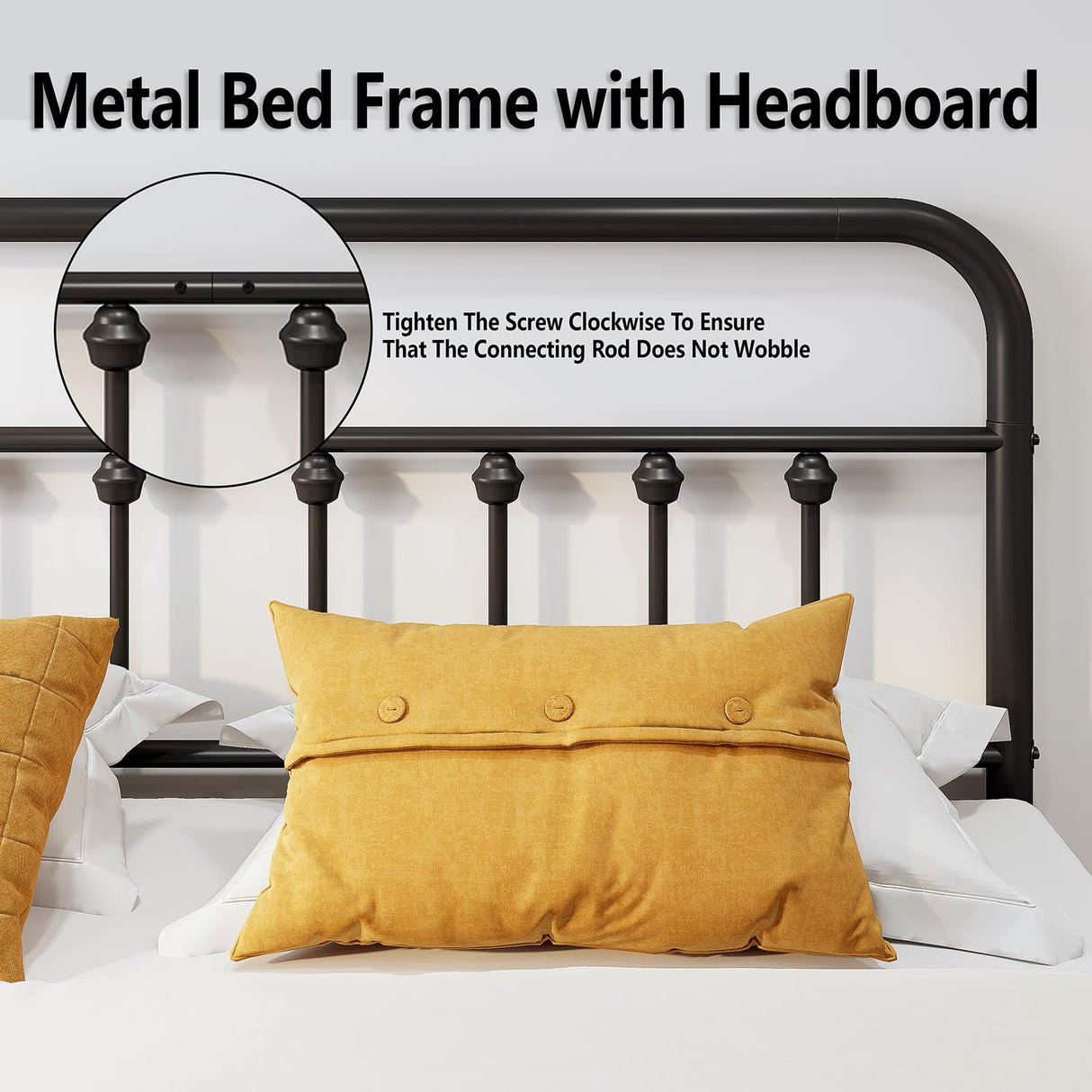 Queen Metal Bed Frame with Headboard - 14 Inch Heavy Duty Platform