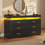 LED Dresser for Bedroom Wood, 6 Drawer Dresser with 2 Pull-Out Trays