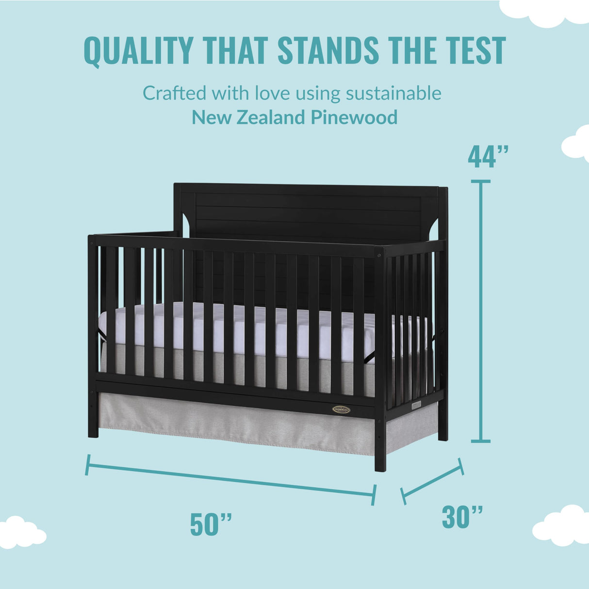 Cape Cod 5-In-1 Convertible Crib In Black, Greenguard Gold And JPMA Certified,